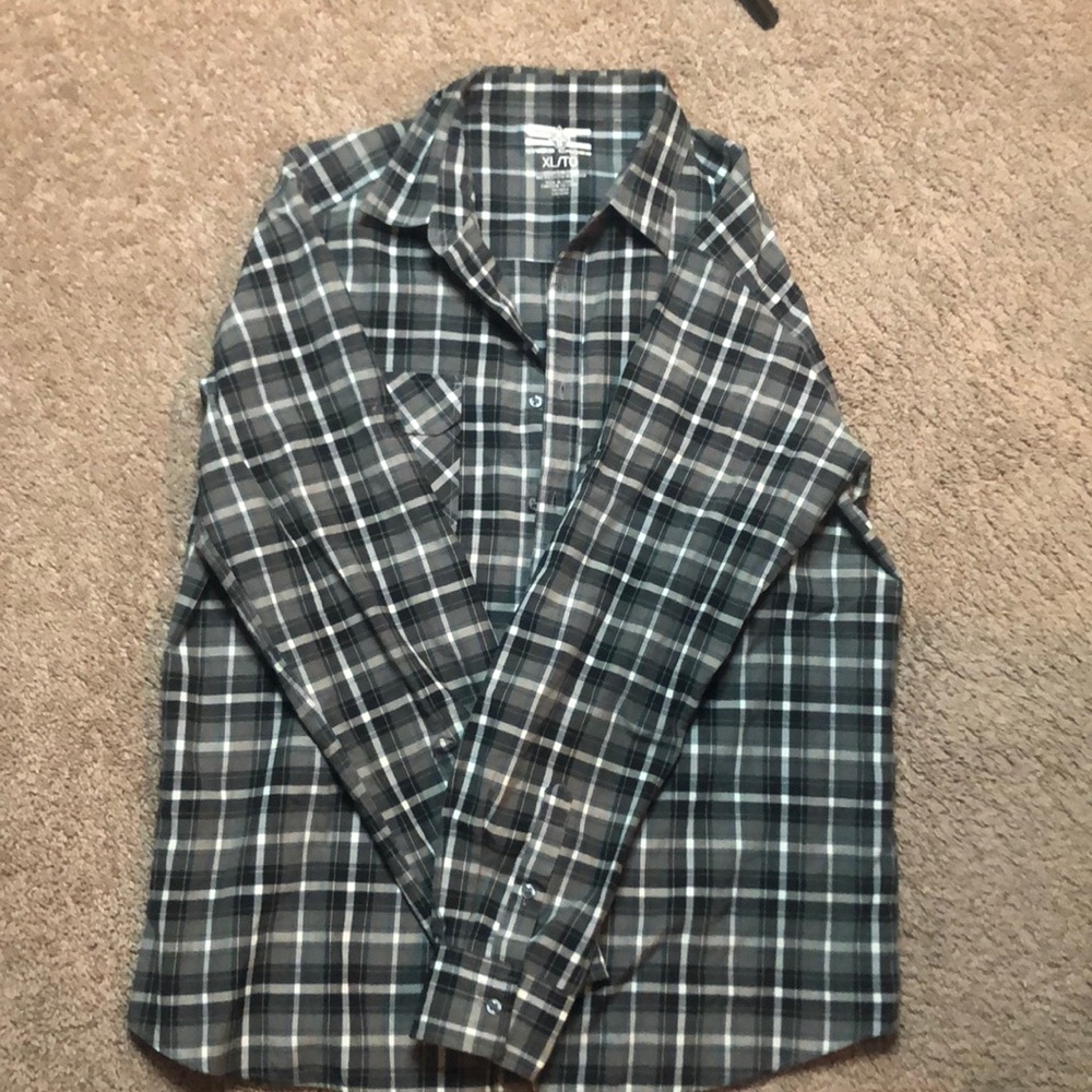 Gray and black button down